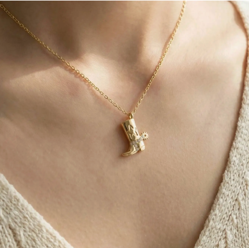 Kick It Gold Boot Necklace-Gold-Necklaces-Fame-The Silo Boutique, Women's Fashion Boutique Located in Warren and Grand Forks North Dakota