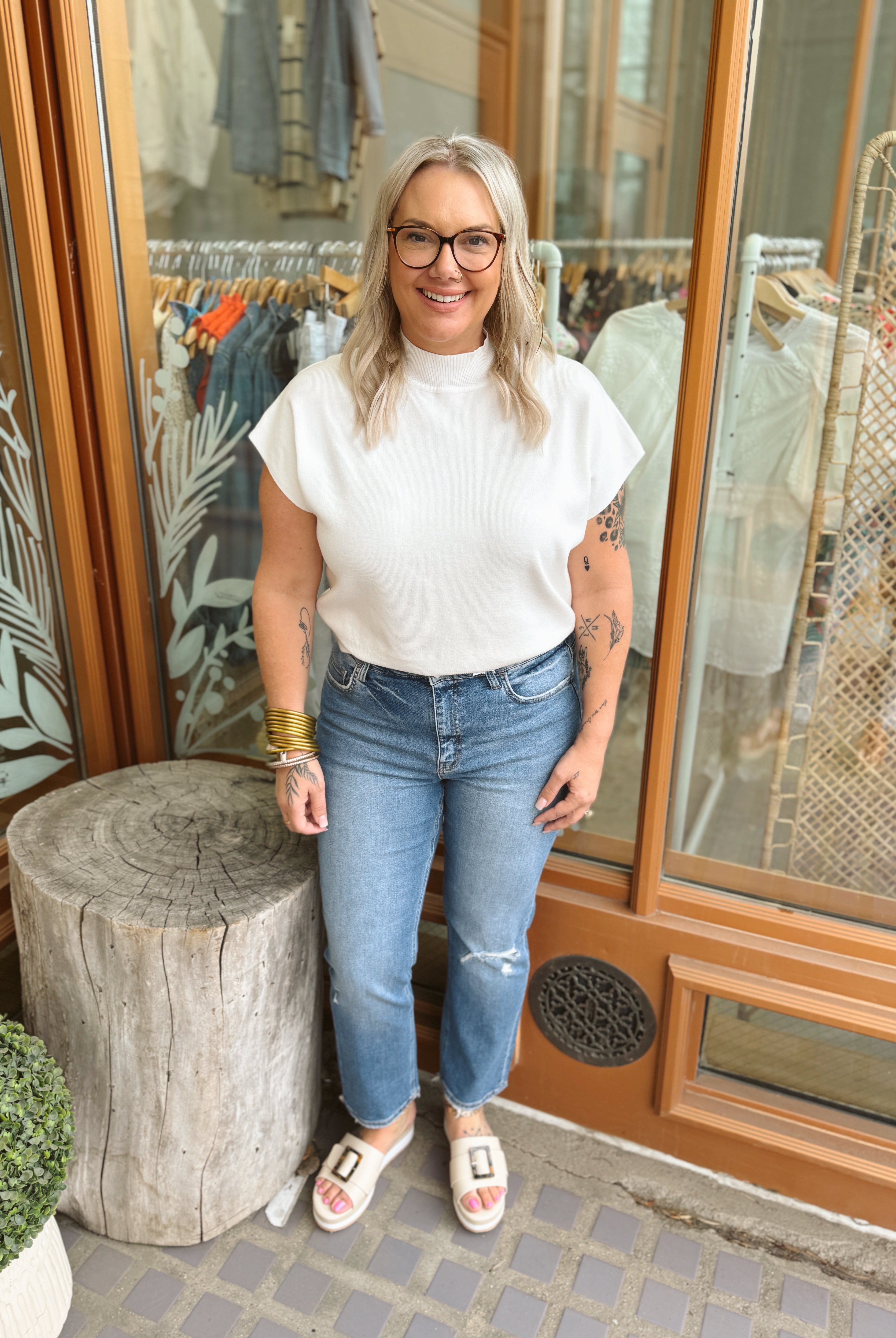 White Mock Short Sleeve Sweater Top-Short Sleeve Tops-eesome-The Silo Boutique, Women's Fashion Boutique Located in Warren and Grand Forks North Dakota