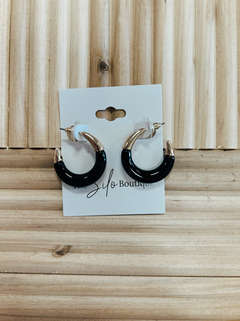 Kenze Mini Black Gold Hoop Earrings-earrings-kennze-The Silo Boutique, Women's Fashion Boutique Located in Warren and Grand Forks North Dakota