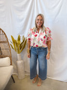 Berry Floral Top-Short Sleeve Tops-ENTRO-The Silo Boutique, Women's Fashion Boutique Located in Warren and Grand Forks North Dakota