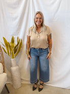 Classic Button Up Short Sleeve Top-Taupe-Short Sleeve Tops-blu pepper-The Silo Boutique, Women's Fashion Boutique Located in Warren and Grand Forks North Dakota