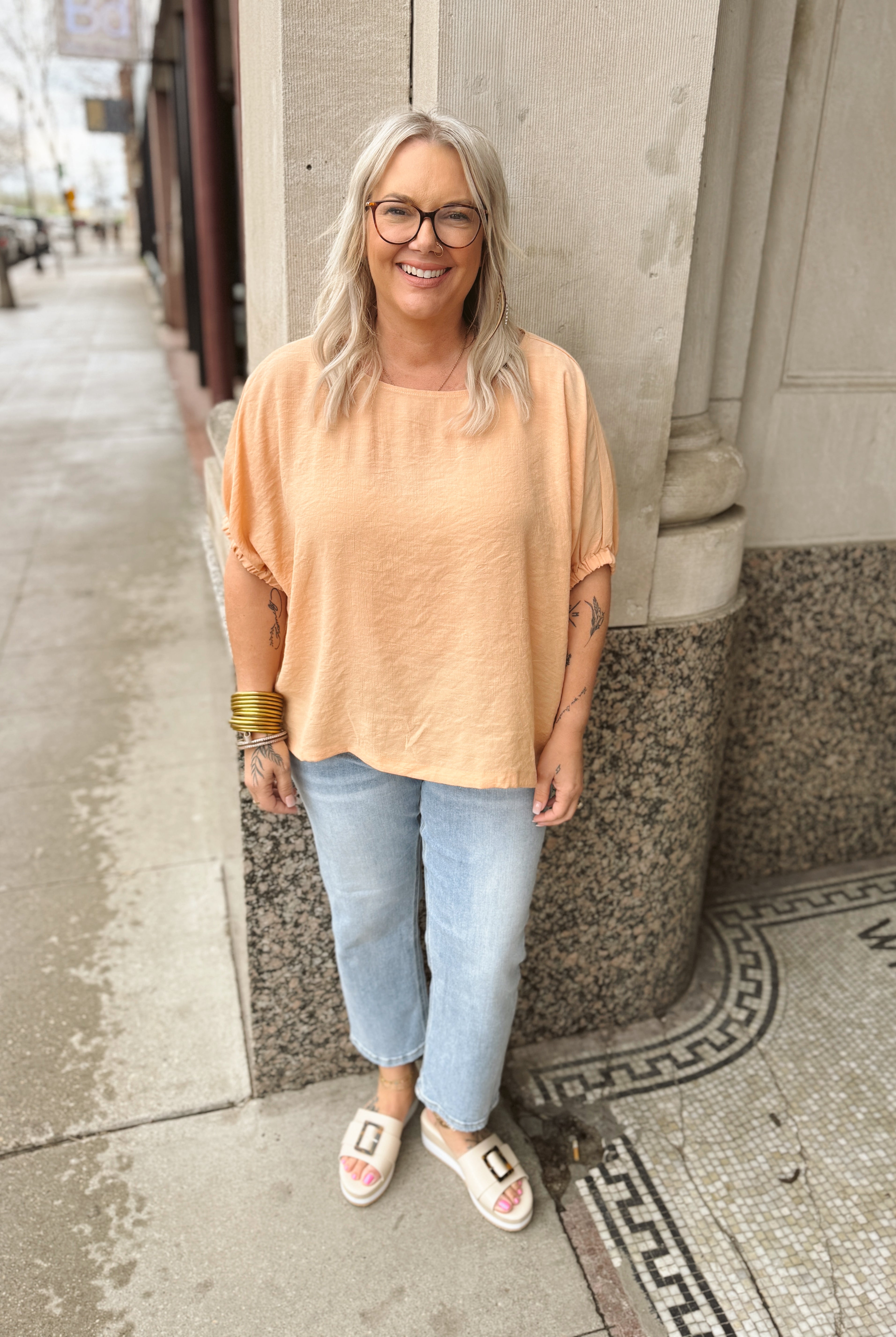Bella Peach Loose Fit Top-Short Sleeve Tops-eesome-The Silo Boutique, Women's Fashion Boutique Located in Warren and Grand Forks North Dakota