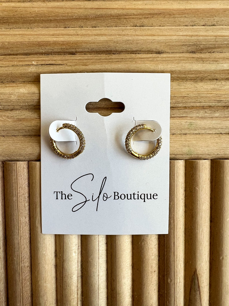 Mini Rhinestone Hoop Earrings-Earrings-Fame-The Silo Boutique, Women's Fashion Boutique Located in Warren and Grand Forks North Dakota
