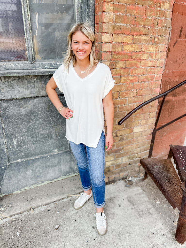 Be Cool Ivory Modal V Neck Top-top-be cool-The Silo Boutique, Women's Fashion Boutique Located in Warren and Grand Forks North Dakota