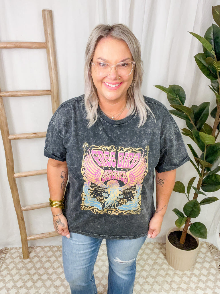 Snow Dye Free Bird Tee-Graphic Tees-zutter-The Silo Boutique, Women's Fashion Boutique Located in Warren and Grand Forks North Dakota