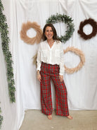 Tartan Plaid Pants-Red-Blazers-skies are blue-The Silo Boutique, Women's Fashion Boutique Located in Warren and Grand Forks North Dakota