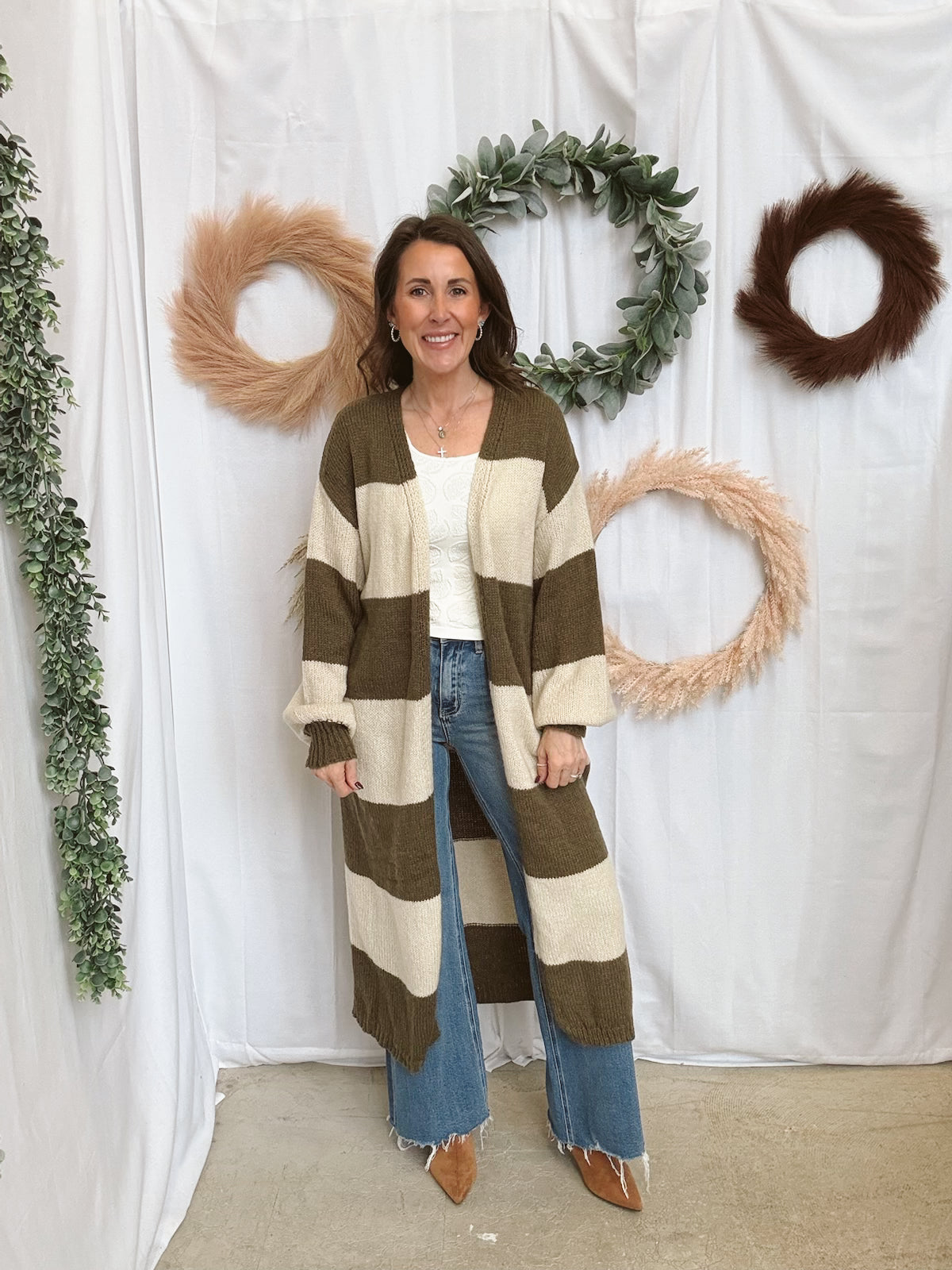 Kori Stripe Cardigan-Olive-Cardigans-forte-The Silo Boutique, Women's Fashion Boutique Located in Warren and Grand Forks North Dakota