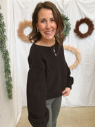Balloon Sleeve Boucle Sweater-Black-Sweaters-mystree-The Silo Boutique, Women's Fashion Boutique Located in Warren and Grand Forks North Dakota