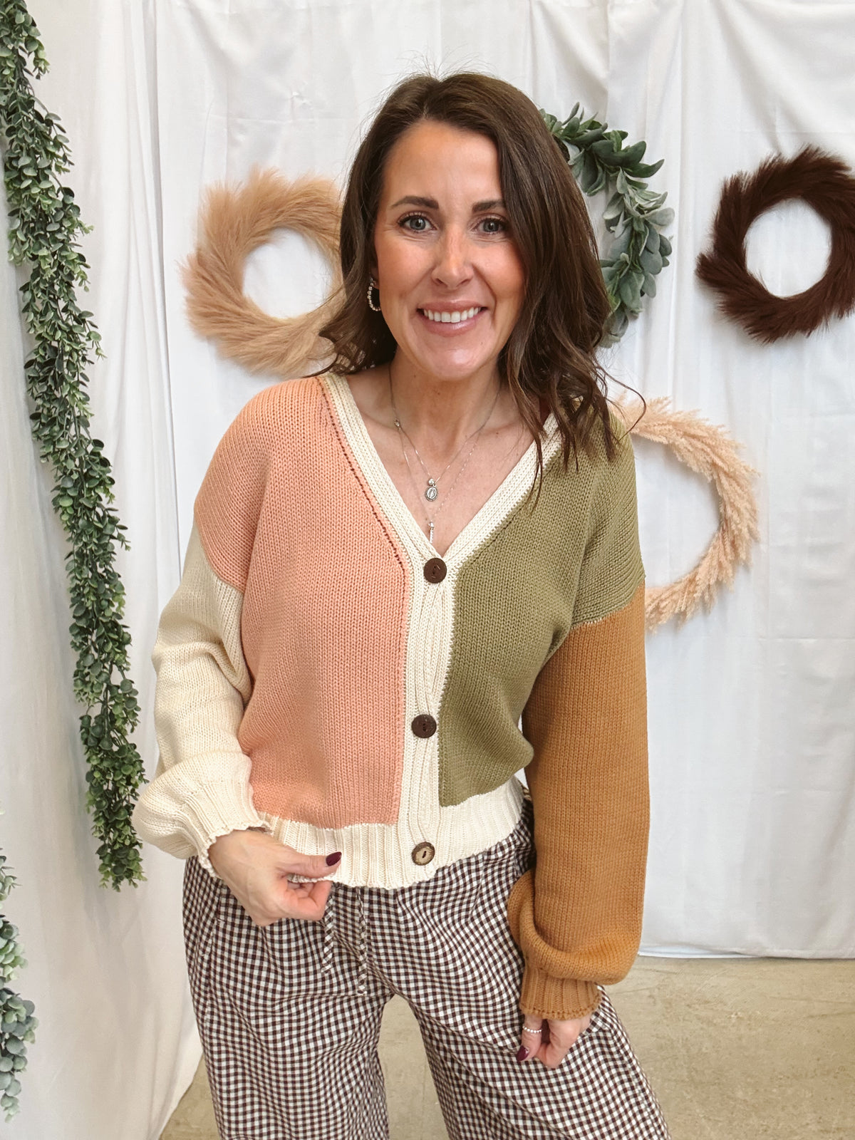 Olive Multi Colorblock Cardigan-Cardigans-listicle-The Silo Boutique, Women's Fashion Boutique Located in Warren and Grand Forks North Dakota