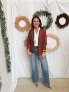 Tartan Plaid Blazer-Red-Blazers-skies are blue-The Silo Boutique, Women's Fashion Boutique Located in Warren and Grand Forks North Dakota