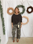 Risen Grey Camo Barrel Jeans-Jeans-risen-The Silo Boutique, Women's Fashion Boutique Located in Warren and Grand Forks North Dakota