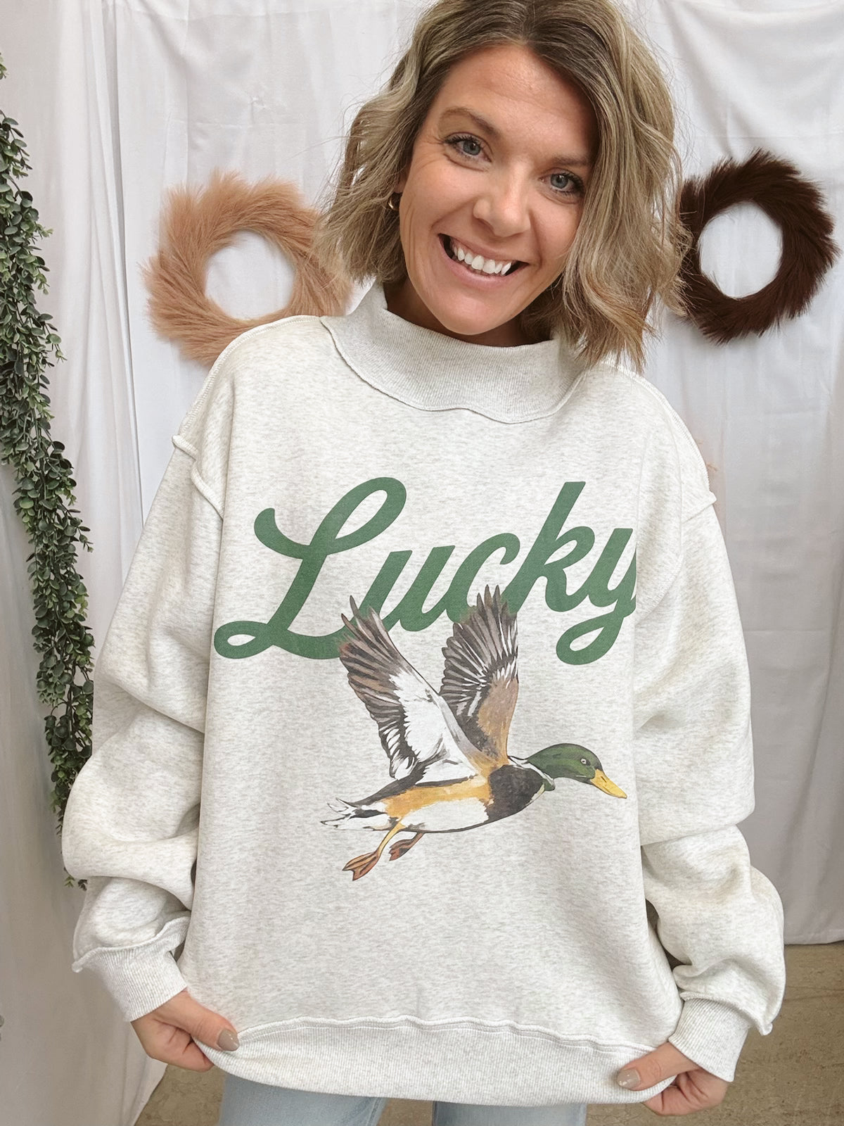 Bucketlist Duck Reversible Sweatshirt-Ash-sweashirts-bucketlist-The Silo Boutique, Women's Fashion Boutique Located in Warren and Grand Forks North Dakota