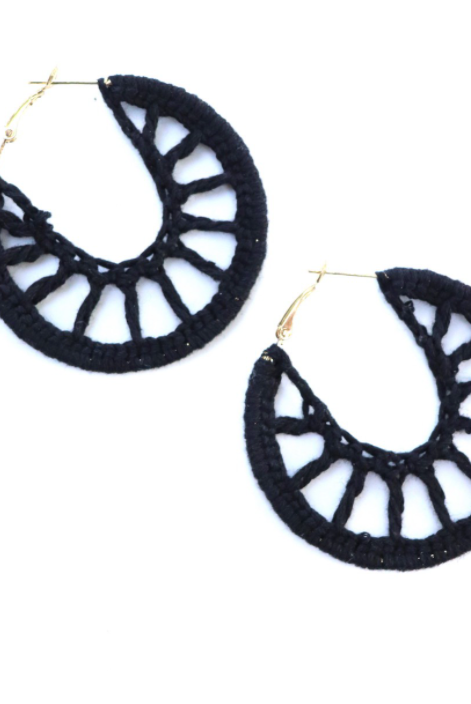 Black Crochet Hoops-earrings-panache-The Silo Boutique, Women's Fashion Boutique Located in Warren and Grand Forks North Dakota
