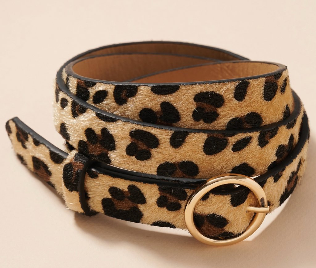 Round Metal Buckle Animal Faux Leather Belt-Belts-Fame-The Silo Boutique, Women's Fashion Boutique Located in Warren and Grand Forks North Dakota
