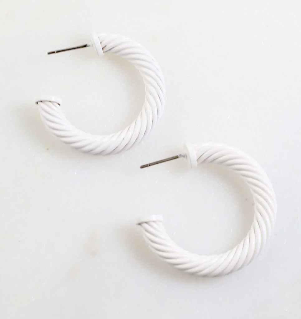 White Cable Hoop Earrings-earrings-caroline Hill-The Silo Boutique, Women's Fashion Boutique Located in Warren and Grand Forks North Dakota