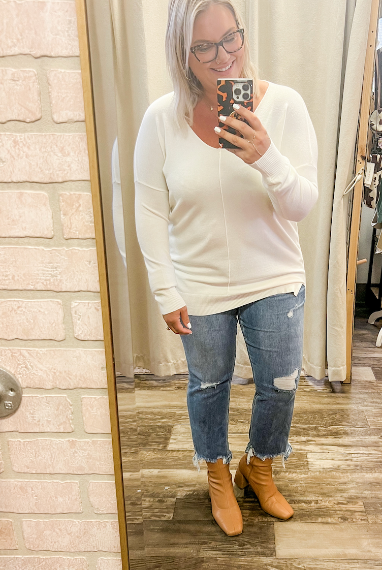 Sweet Off White Pullover Sweater-Sweatshirts-sweet genisis-The Silo Boutique, Women's Fashion Boutique Located in Warren and Grand Forks North Dakota