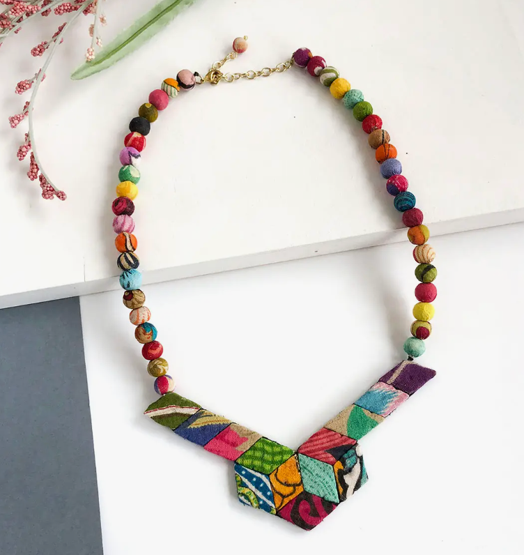 World Finds Kantha Stained Necklace-Necklaces-world finds-The Silo Boutique, Women's Fashion Boutique Located in Warren and Grand Forks North Dakota