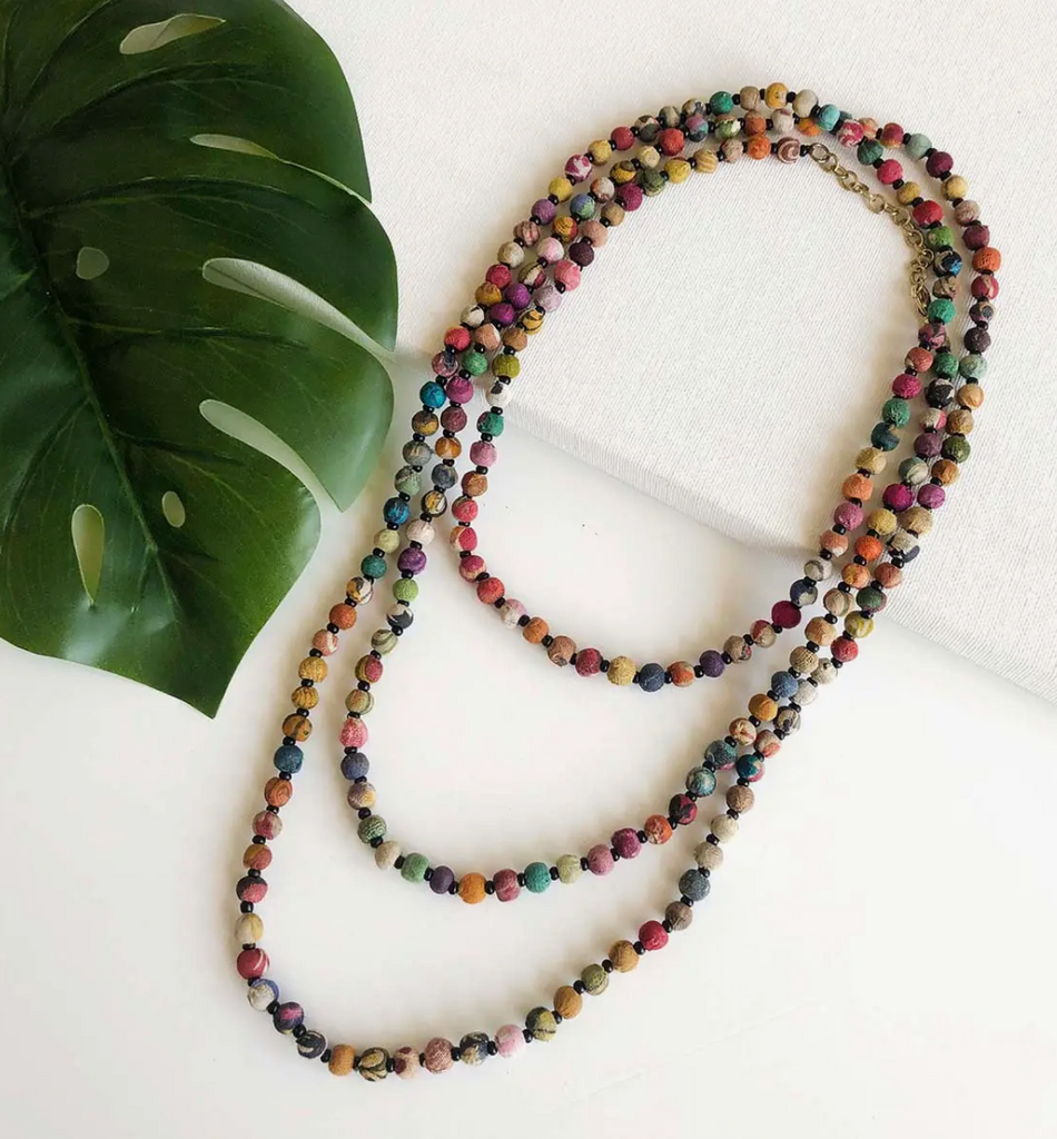 World Finds Kantha Long Necklace-Necklaces-world finds-The Silo Boutique, Women's Fashion Boutique Located in Warren and Grand Forks North Dakota