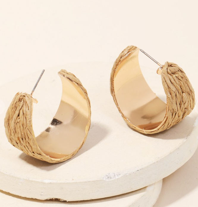 Fame Raffia Hoop Earrings-earrings-Fame-The Silo Boutique, Women's Fashion Boutique Located in Warren and Grand Forks North Dakota