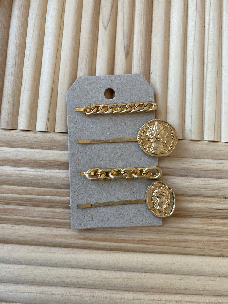 Gold Coin Hair Clips-Hair Accessories-The Silo Boutique-The Silo Boutique, Women's Fashion Boutique Located in Warren and Grand Forks North Dakota