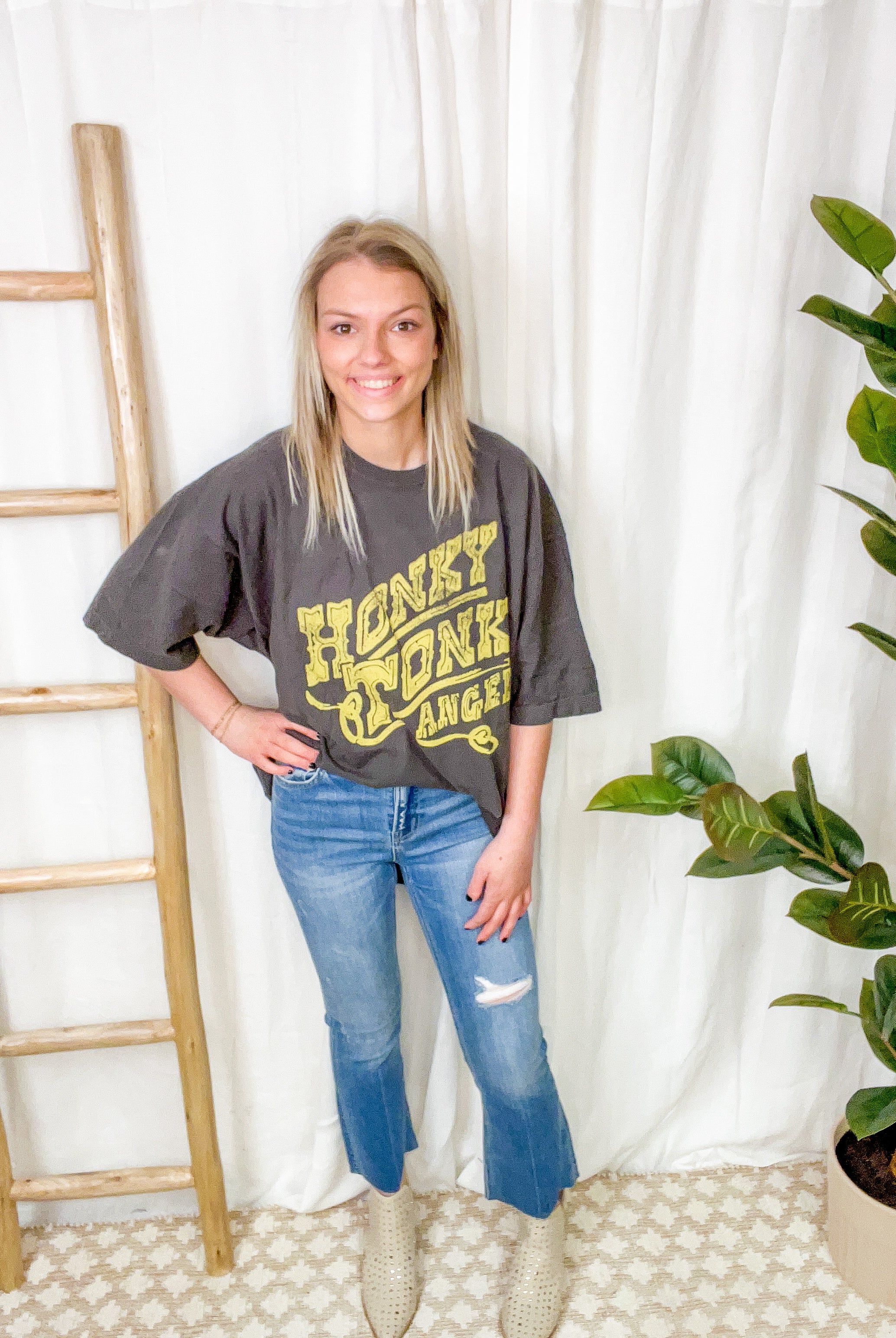 Honkey Tonk Angel Tee-Graphic Tees-LivyLu-The Silo Boutique, Women's Fashion Boutique Located in Warren and Grand Forks North Dakota