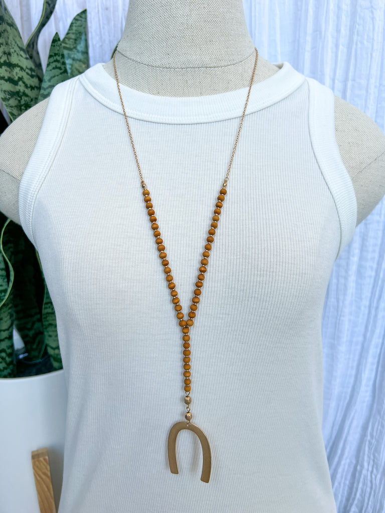 Fame Brown U Necklace-Necklaces-Fame-The Silo Boutique, Women's Fashion Boutique Located in Warren and Grand Forks North Dakota