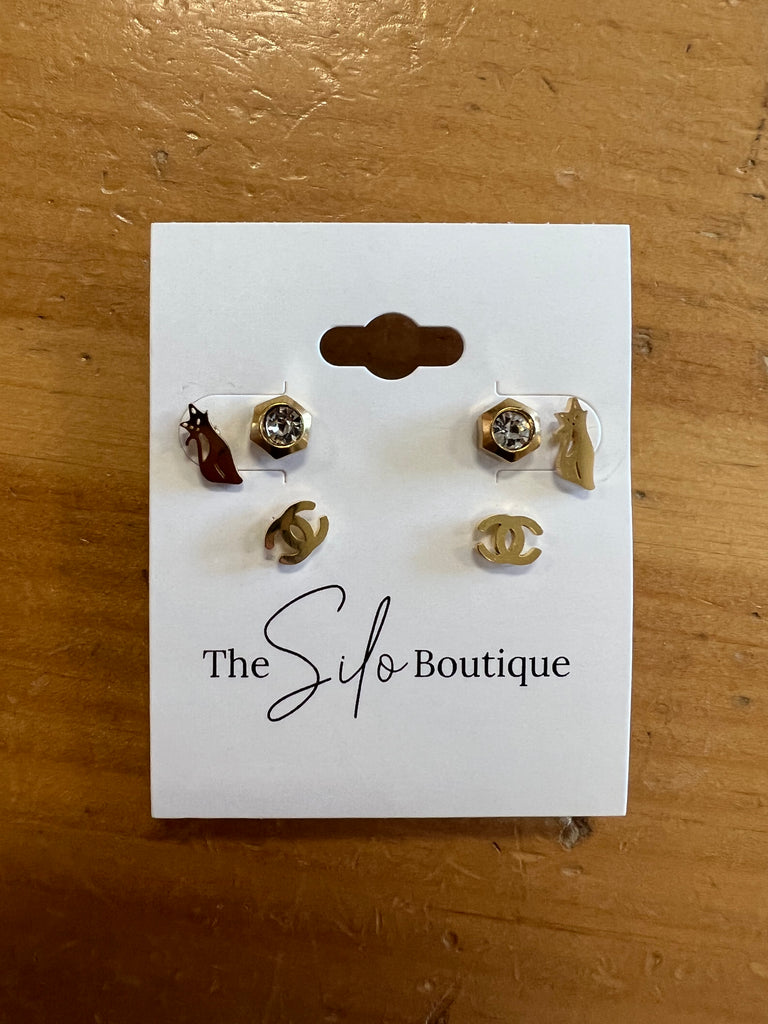 Encore Gold Earrings Set-Earrings-encore-The Silo Boutique, Women's Fashion Boutique Located in Warren and Grand Forks North Dakota
